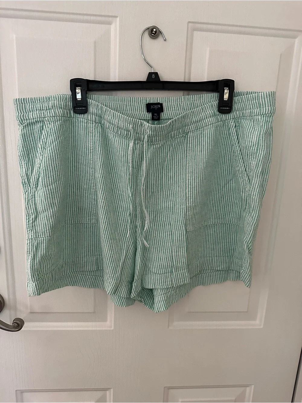 J Crew Linen-blend drawstring short Green and white stripe size XL